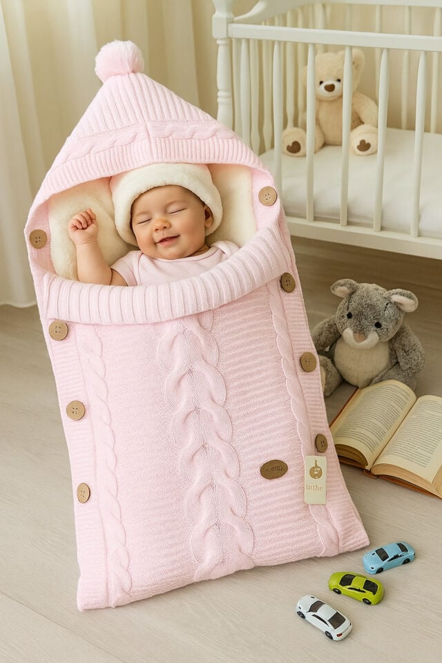 Triko bebek battaniye ve içi Well softluy yumuşacık kundak Not: Candan düğmeli kademe ayarlıdır Pembe