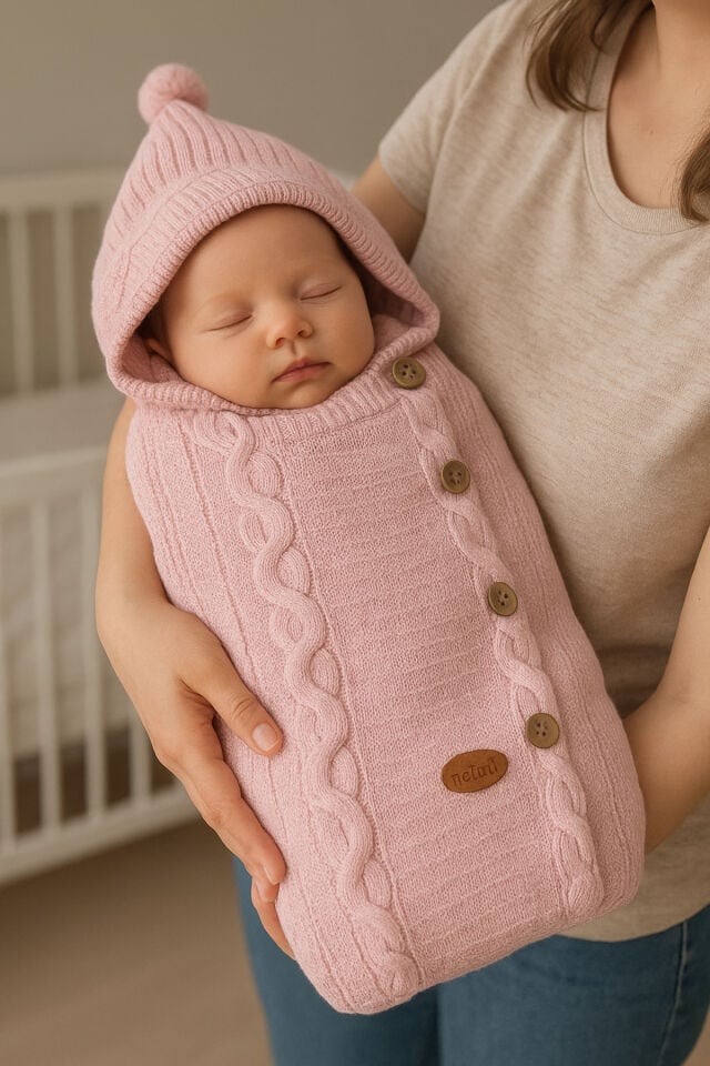 Triko bebek battaniye ve içi Well softluy yumuşacık kundak Not: Candan düğmeli kademe ayarlıdır Pembe