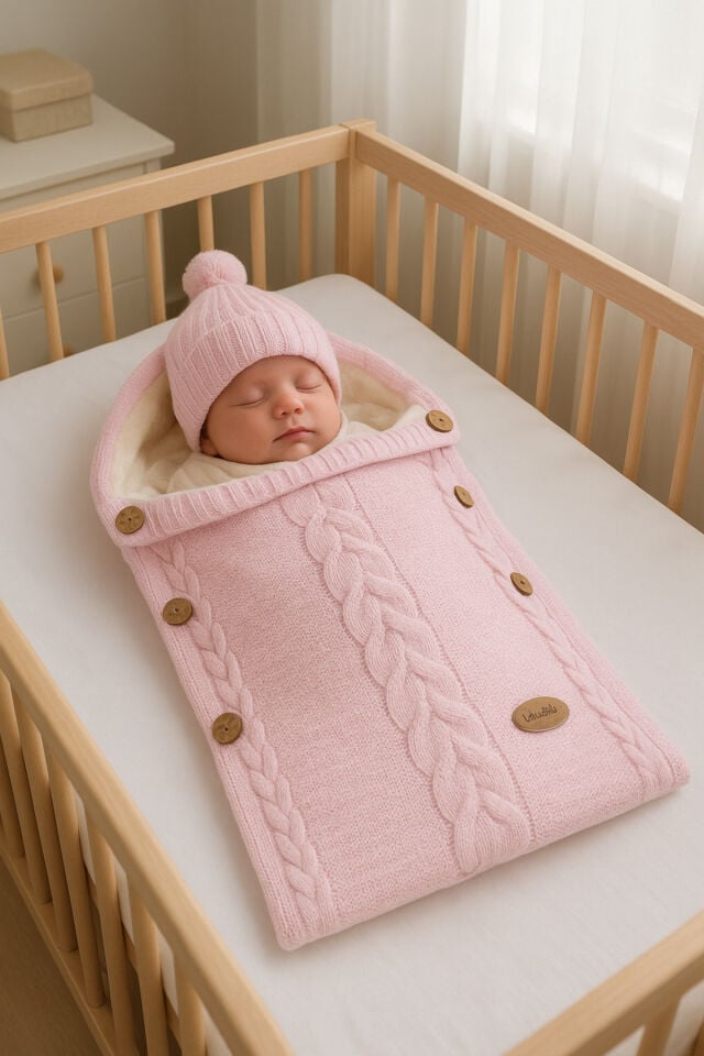Triko bebek battaniye ve içi Well softluy yumuşacık kundak Not: Candan düğmeli kademe ayarlıdır Pembe