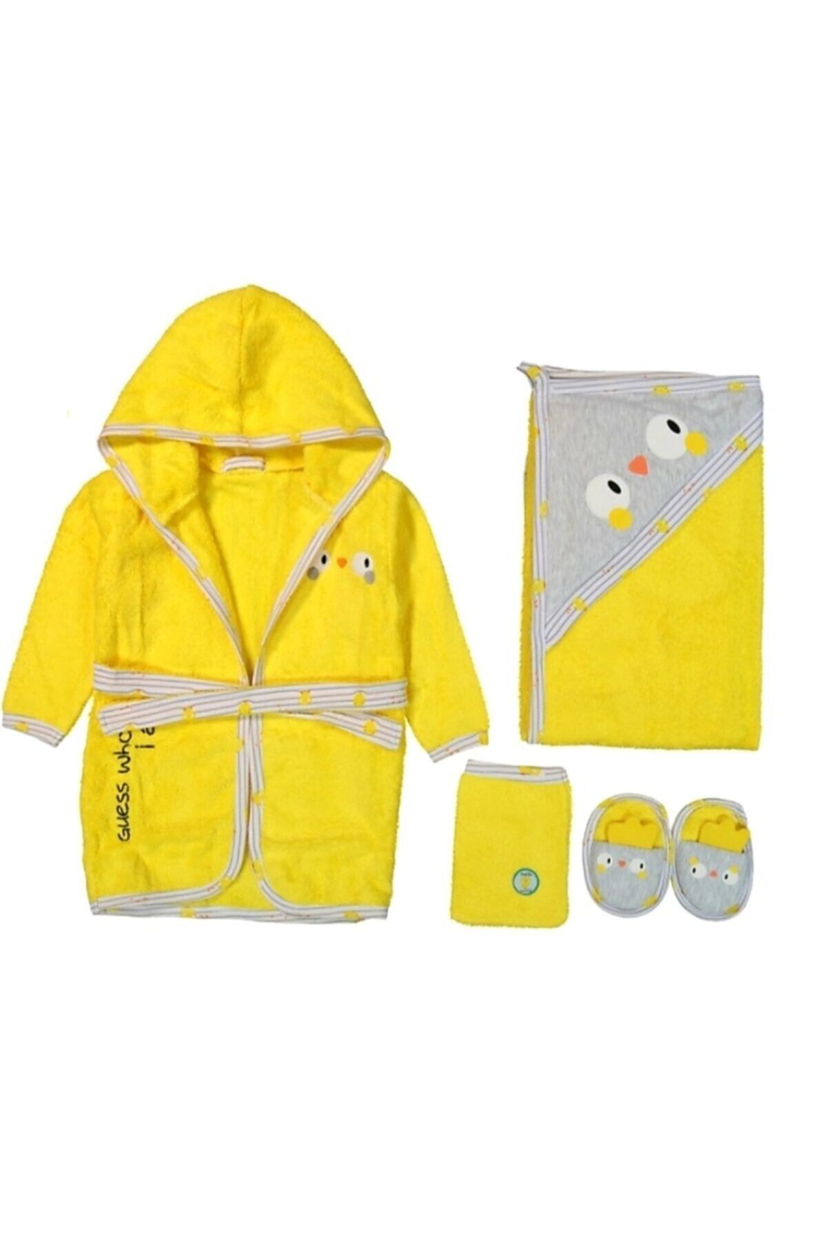 Chick Baskılı Unisex Bebek Bornoz Seti