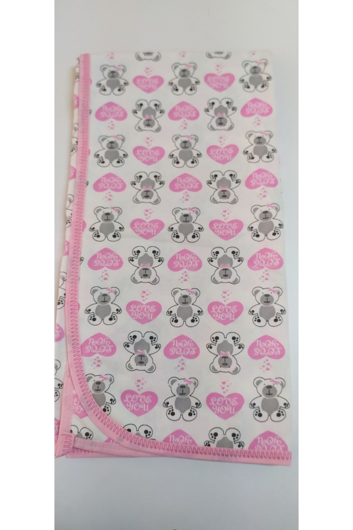 Pembe Kalpli Çift Katlı Pamuk 100x100 Ebat Kundak Bebek Battaniye