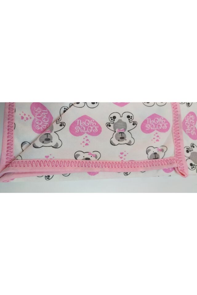 Pembe Kalpli Çift Katlı Pamuk 100x100 Ebat Kundak Bebek Battaniye