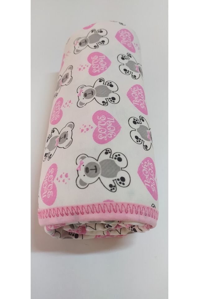 Pembe Kalpli Çift Katlı Pamuk 100x100 Ebat Kundak Bebek Battaniye
