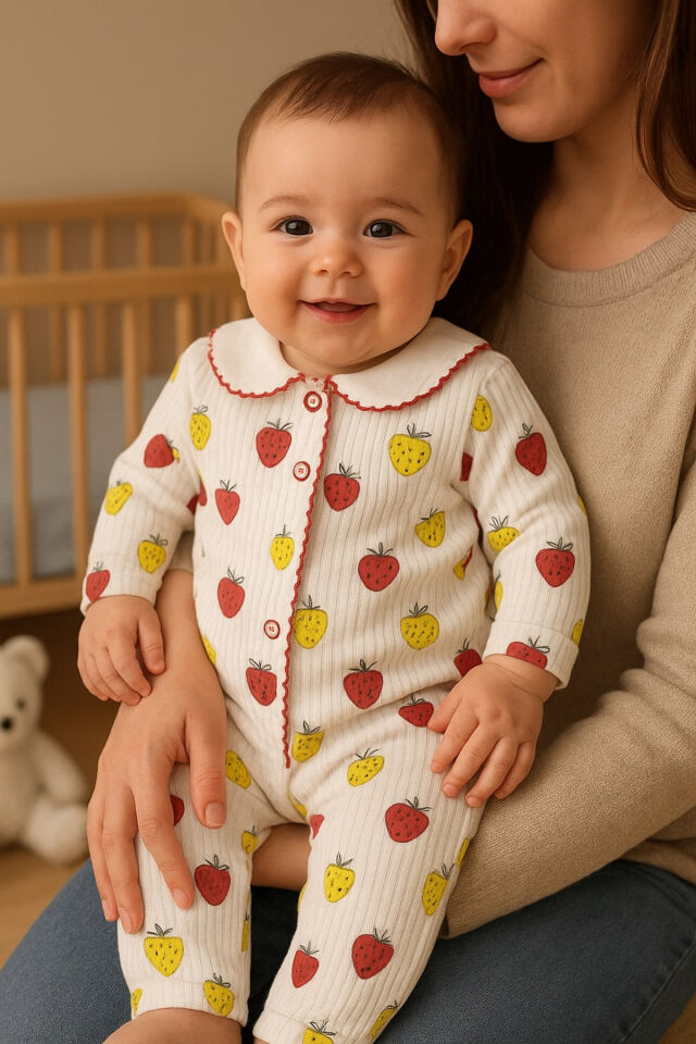 2’li Fitilli Kumaş Yeşil Bulut Desenli Kız Erkek Bebek Çocuk Alt Üst Pijama Takımı