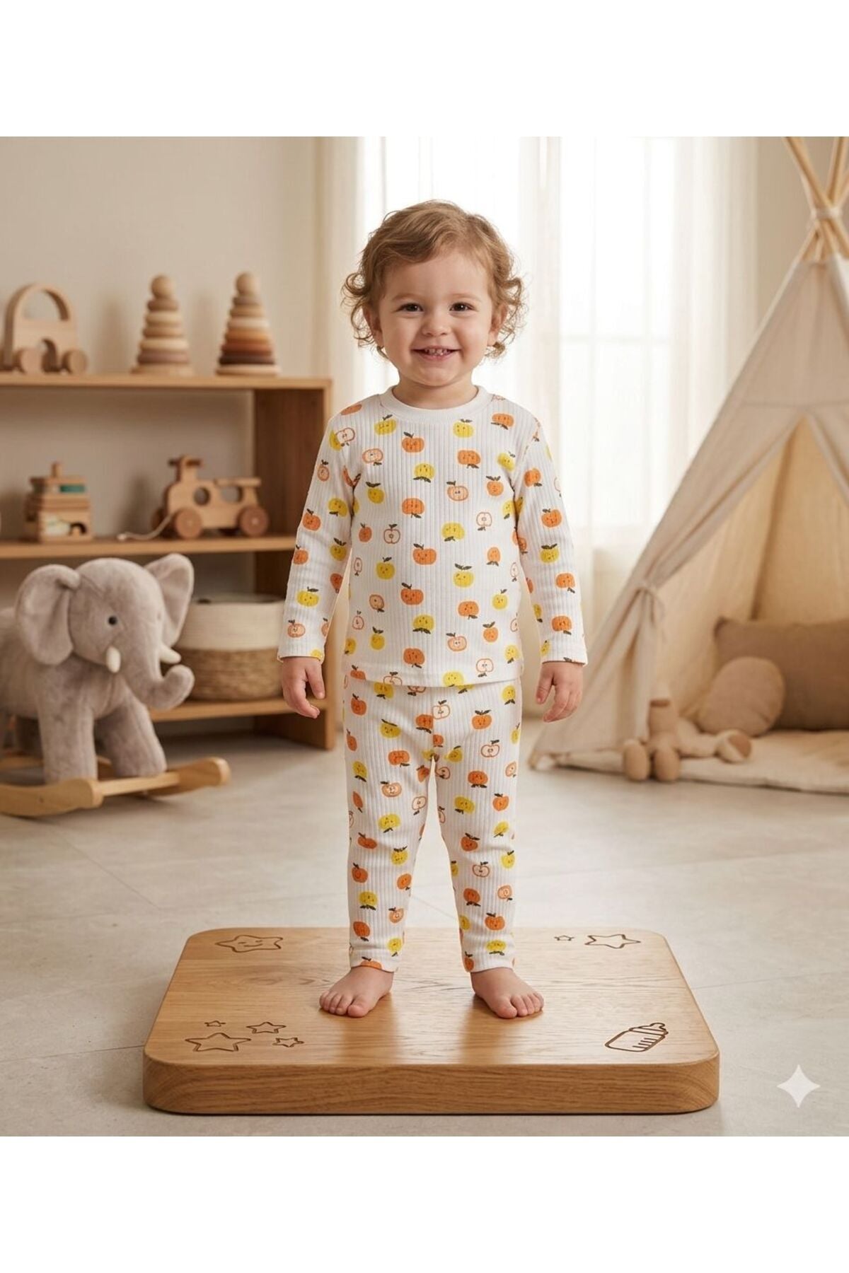 Meyveli %100 Pamuk kumaş 2'li Çocuk Bebek Pijama Takımı Not:Bir beden büyük tercih ediniz.
