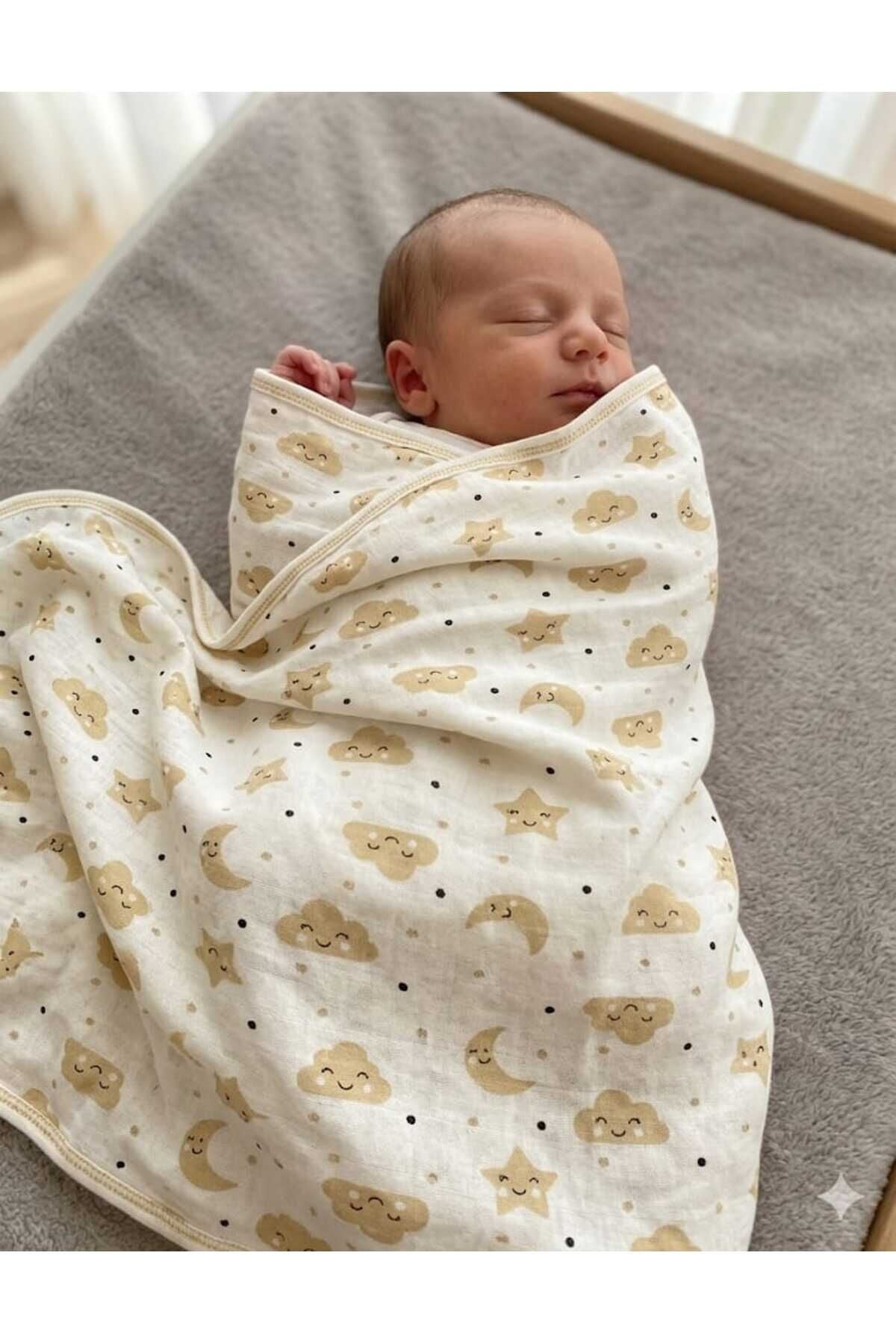 Kahve kalp fitilli kumaş pamuk kundak bebek battaniyesi Turuncu,Yıldız