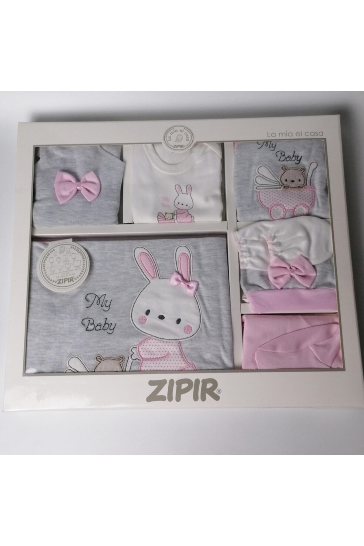 10 Parça Zıbın Seti Gri-Pembe-Beyaz - Yeni Doğan