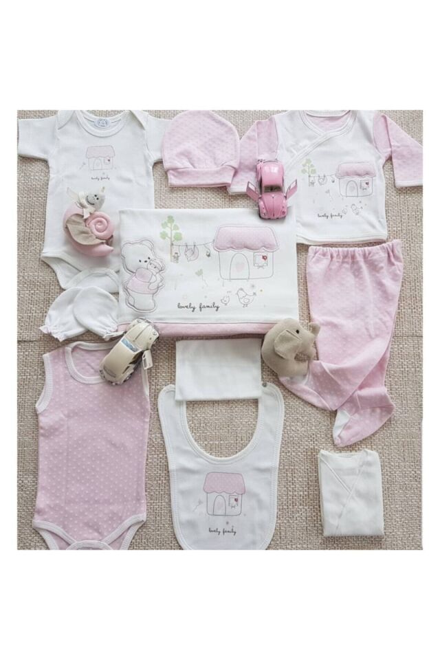 Kız Bebek 10 Lu Hastane Çıkışı Zıbın Seti 5404 Beyaz Pembe - 0-3 Ay