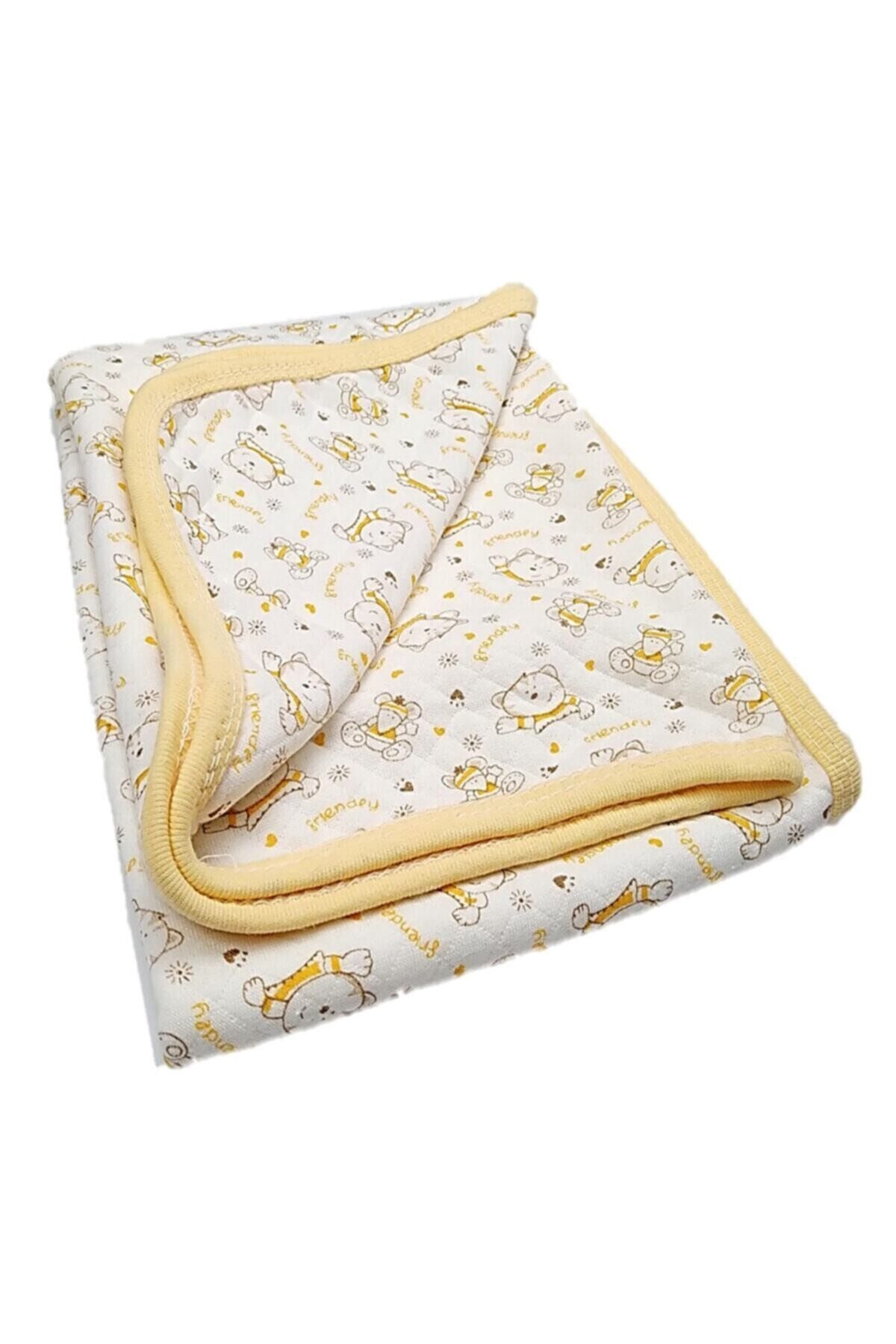 Bebek Tek Kat Kapitone Battaniye Mavi Kundak 80x90 Cm Sarı