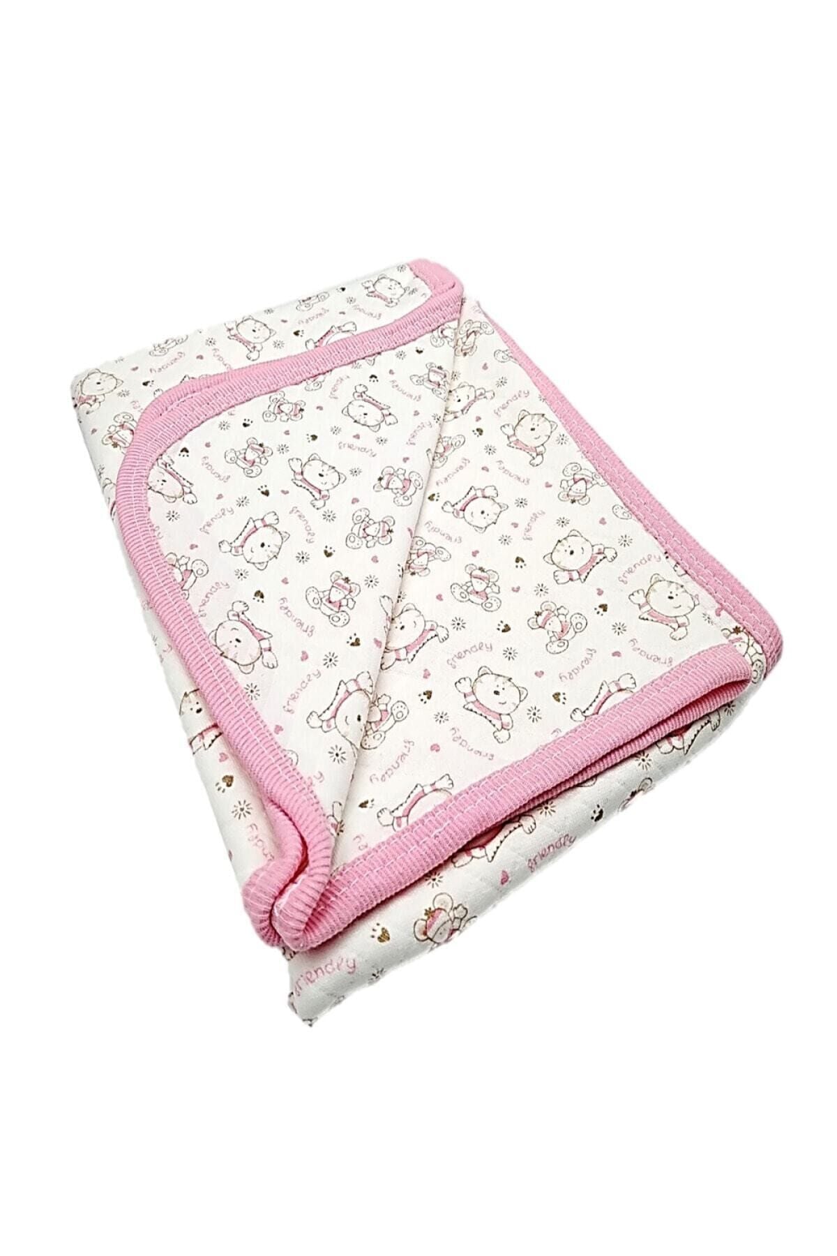 Bebek Tek Kat Kapitone Battaniye Mavi Kundak 80x90 Cm Pembe
