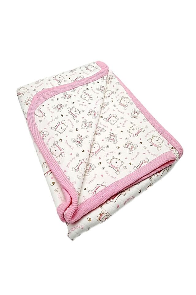 Bebek Tek Kat Kapitone Battaniye Mavi Kundak 80x90 Cm Pembe