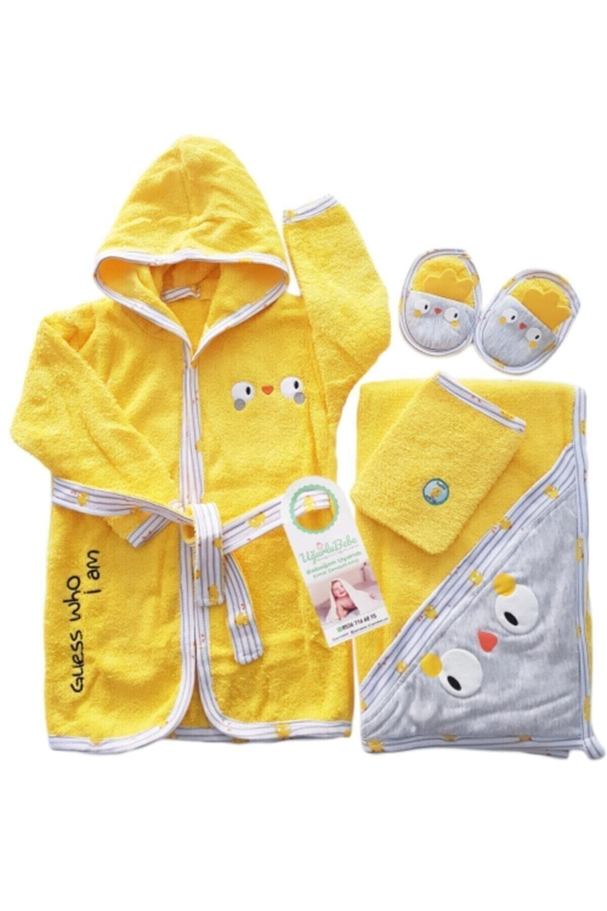 Unisex Sarı Chick Kutulu Civciv Bornoz Seti 4 Parça 10015429