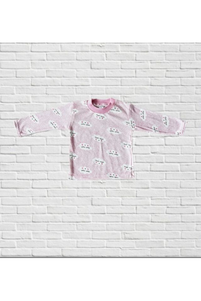 Sarı Bulutlu Pamuklu Bebek Çocuk Takım Pembe - 1 Yaş
