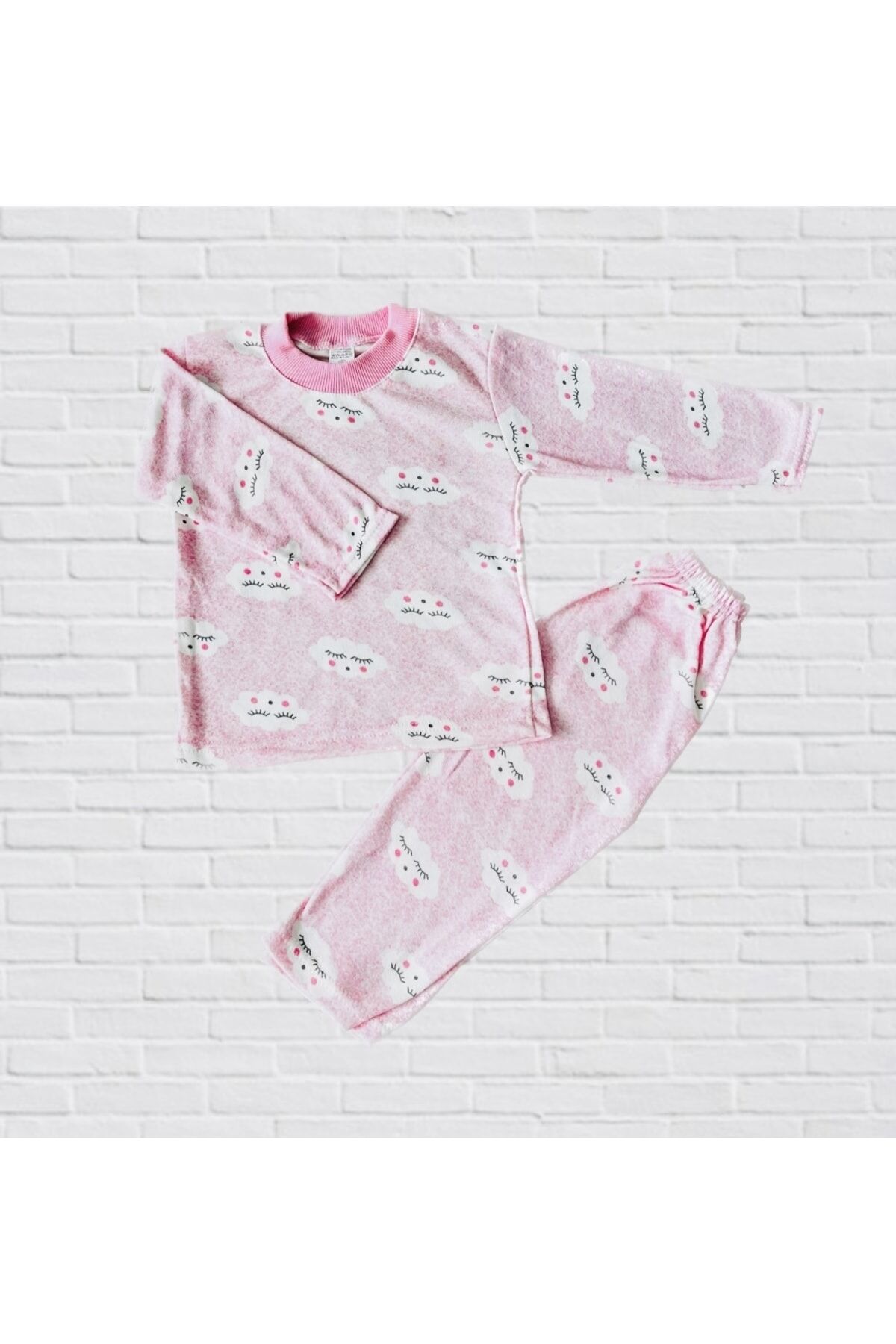 Sarı Bulutlu Pamuklu Bebek Çocuk Takım Pembe - 2-4 Yaş