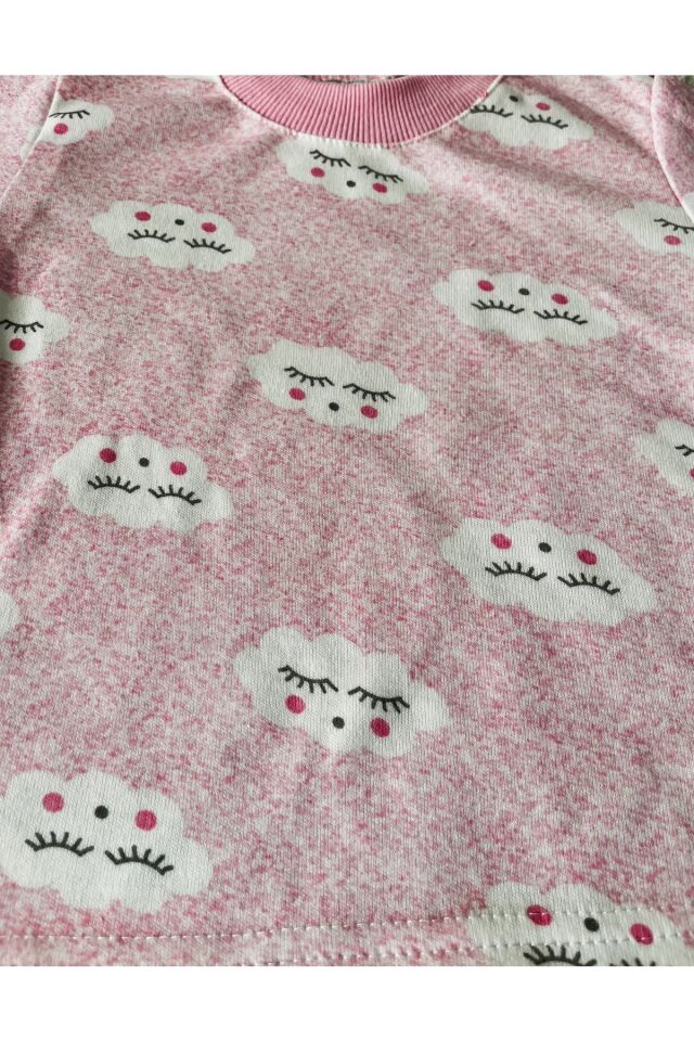 Sarı Bulutlu Pamuklu Bebek Çocuk Takım Pembe - 3 Yaş