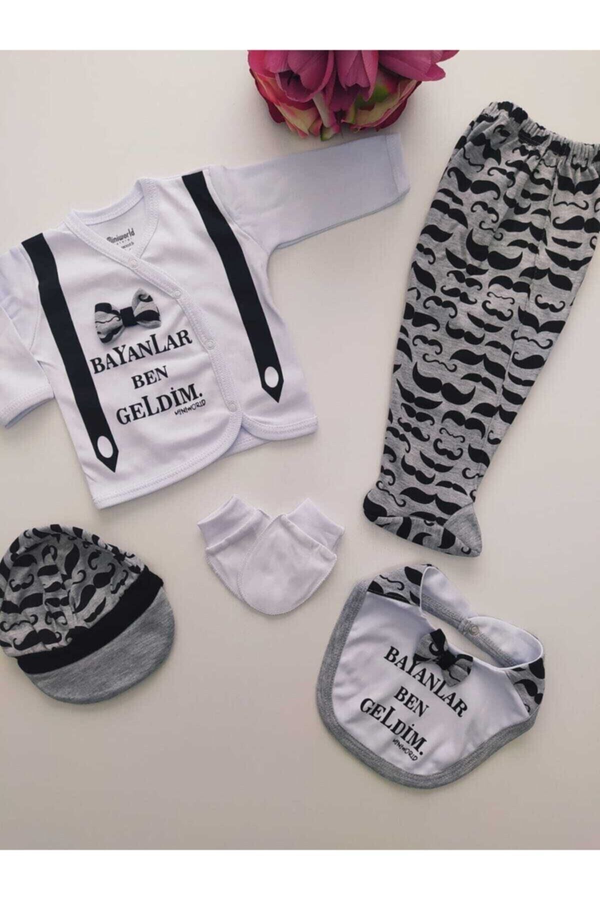 Erkek Bebek Ekru Yenidoğan 5'li Zıbın Set