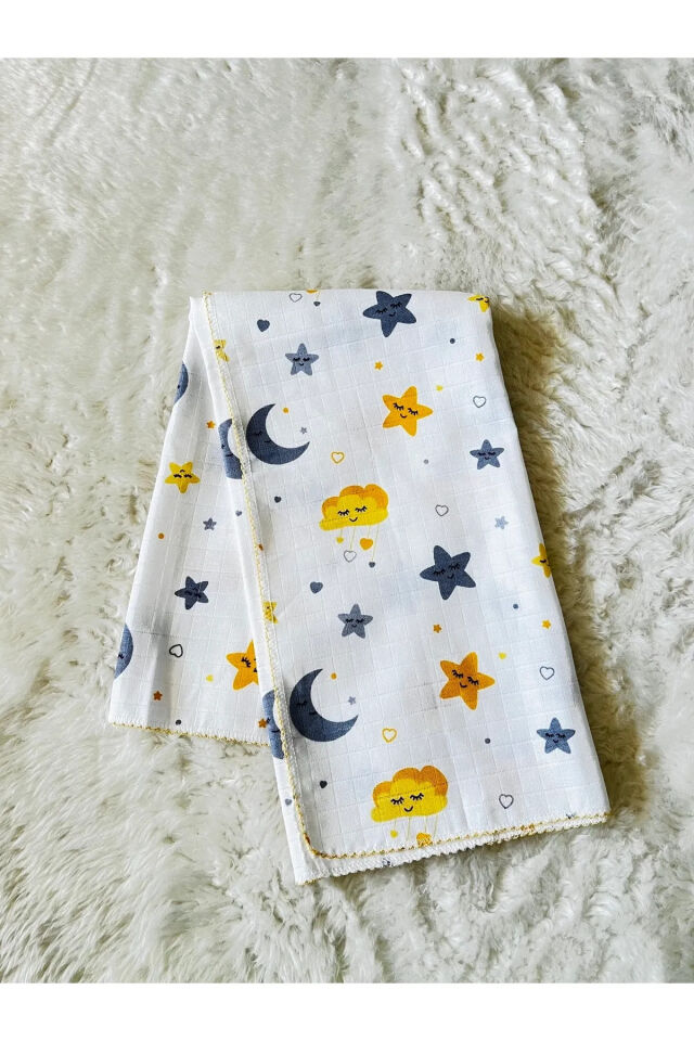 Denizci Modeli Desenli Müslin Erkek Bebek Kundak Battaniye Ayyıldız