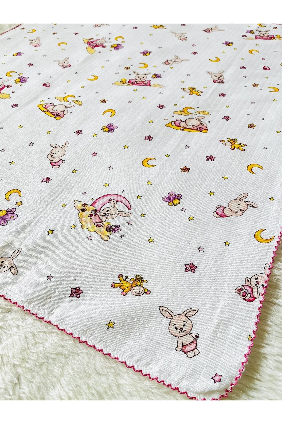 Denizci Modeli Desenli Müslin Erkek Bebek Kundak Battaniye Pembe-Yıldız
