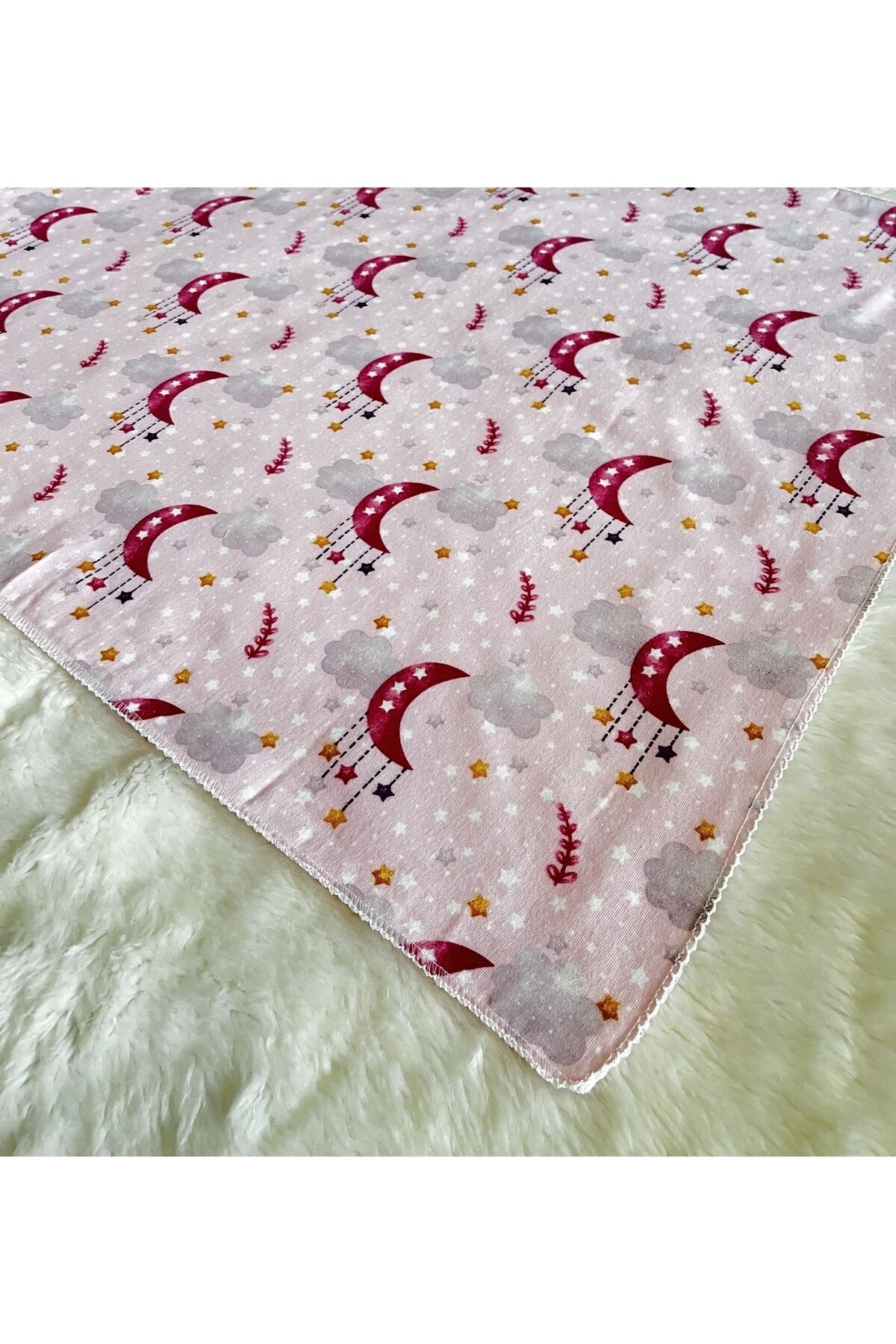 Pembe Bulut Desenli Pazen Kız Bebek Kundak Battaniye Pembe-Ay