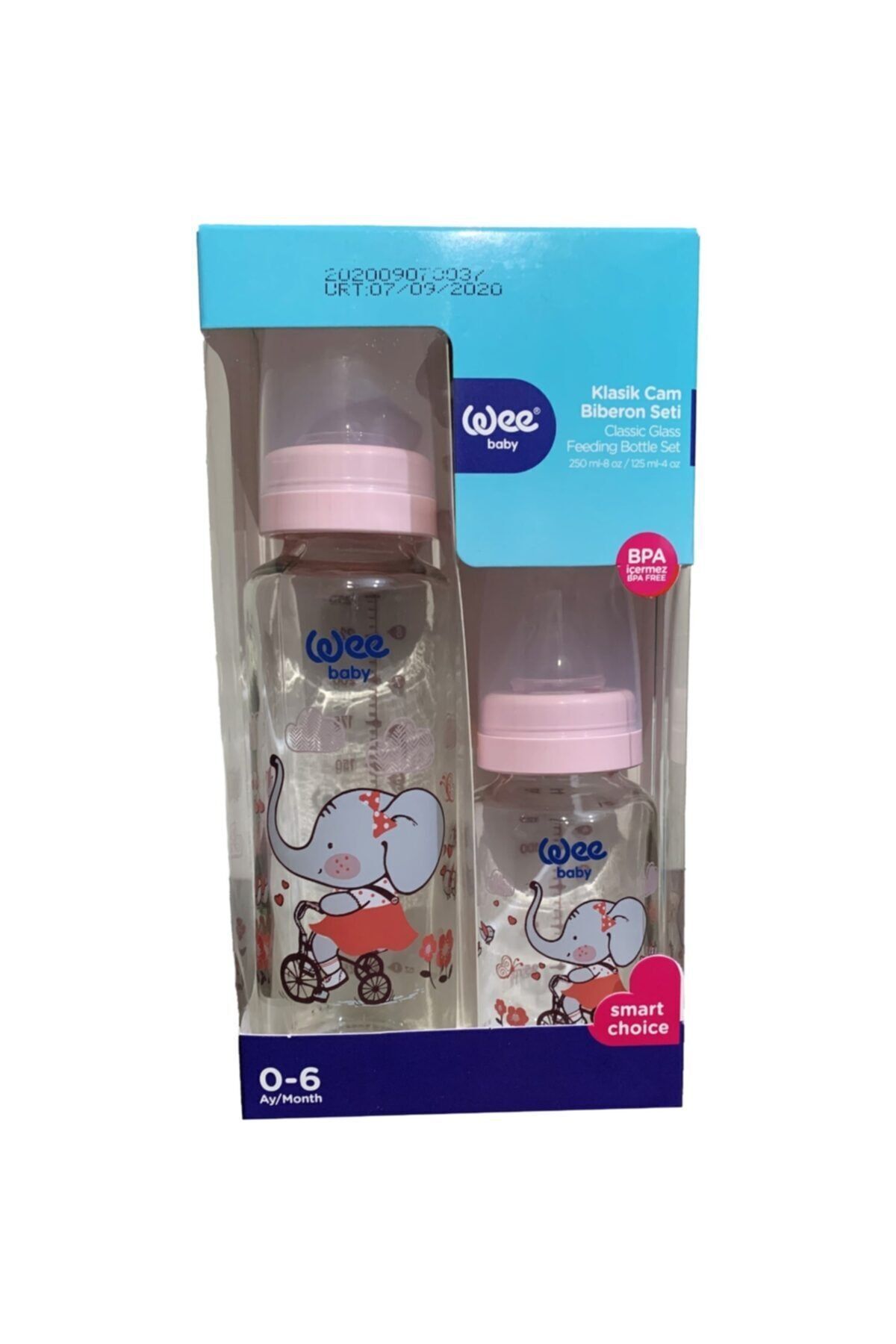 2'li Cam Biberon Seti 250 Ml + 125 Ml (0-6 Ay - Bpa Içermez) Pembe