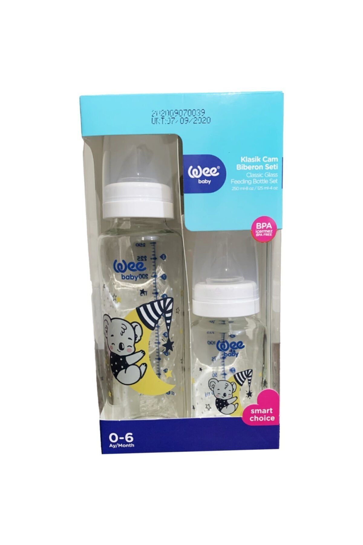 2'li Cam Biberon Seti 250 Ml + 125 Ml Beyaz (0-6 Ay - Bpa Içermez) Şeffaf