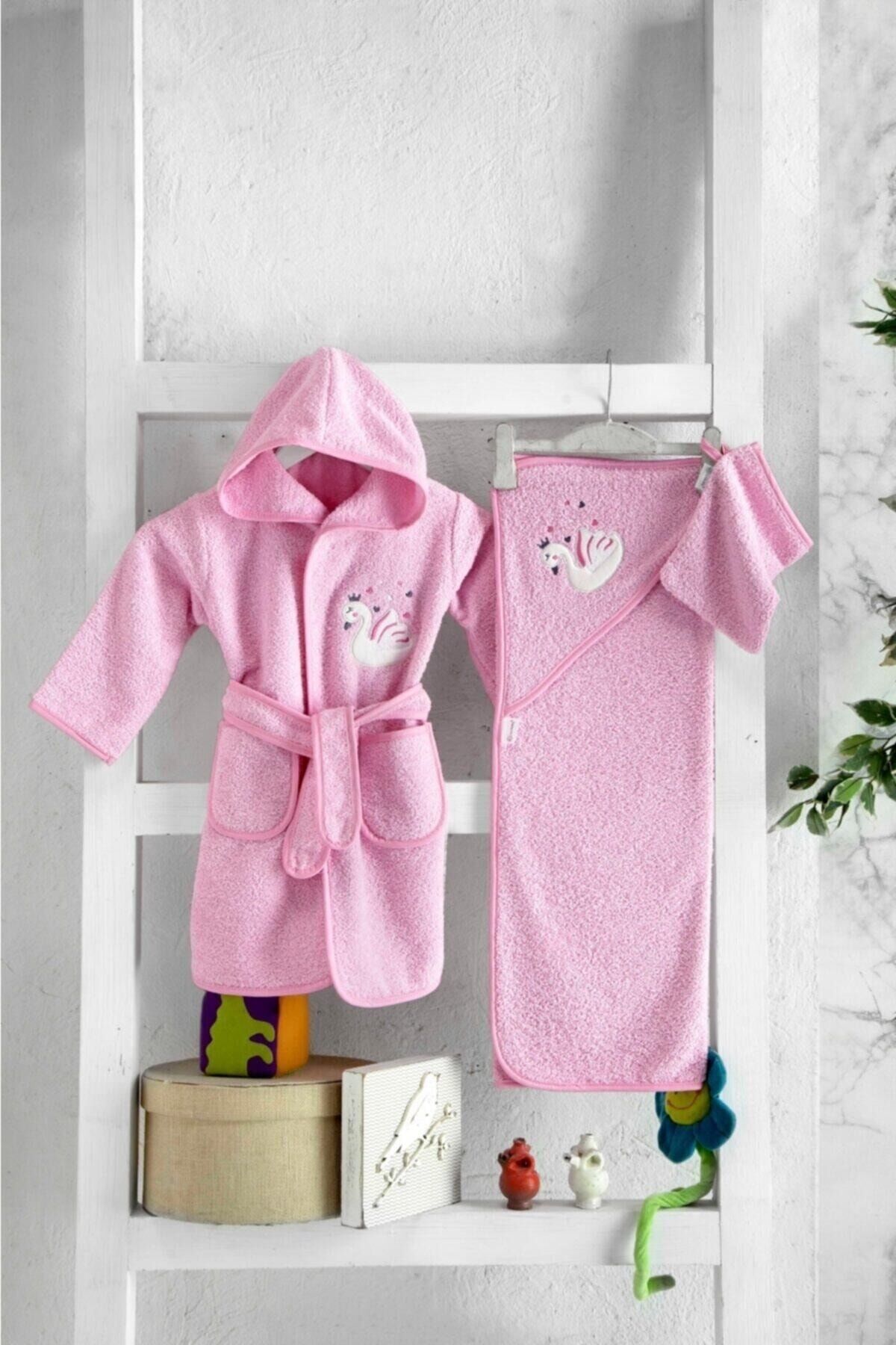 Mixibaby Çocuk Havlu Bornoz Ve Kese Seti 3lü Takım Beyaz