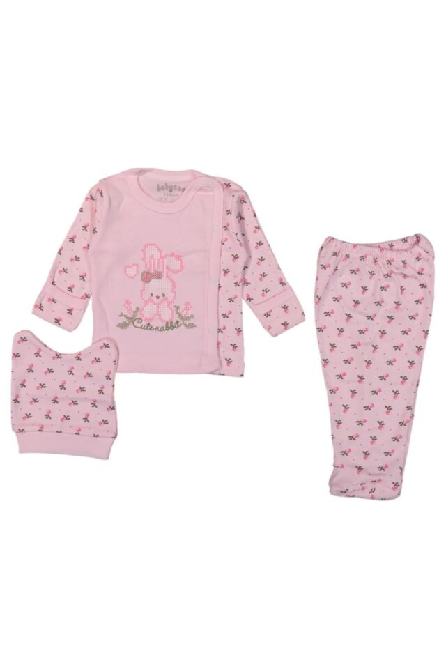 Kız Bebek Pembe  Kanaviçe Tavşanlı Hastane Çıkışı Zıbın Pembe - 0-3 Ay