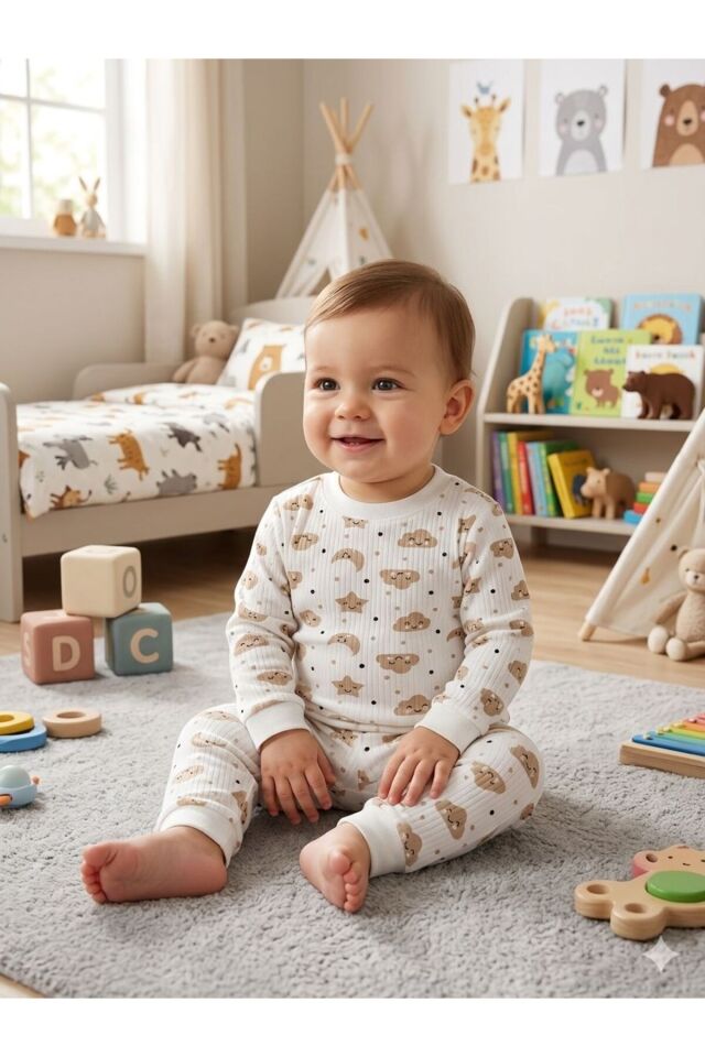 %100 Pamuklu Desenli Milano Bebek ve Çocuk Pijama Takımı Not:Bir beden büyük tercih ediniz.