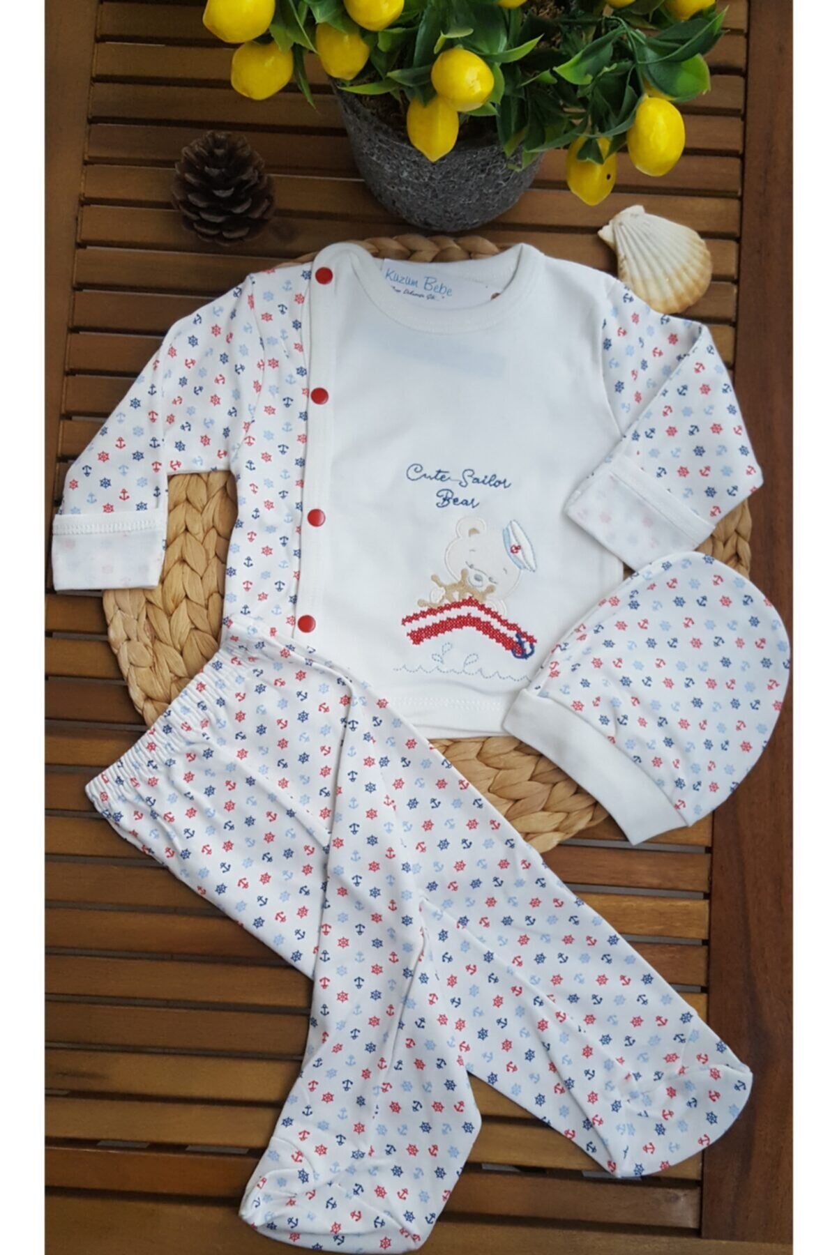 Yenidoğan Çiçekli Pamuk Hastane Çıkışı Beyaz - 0-3 Ay