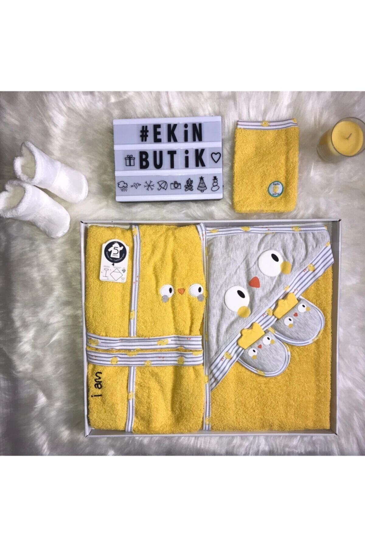 Sarı Civiciv Ekinbutik Bebek Bornoz Takımı S 4 Parça Sarı