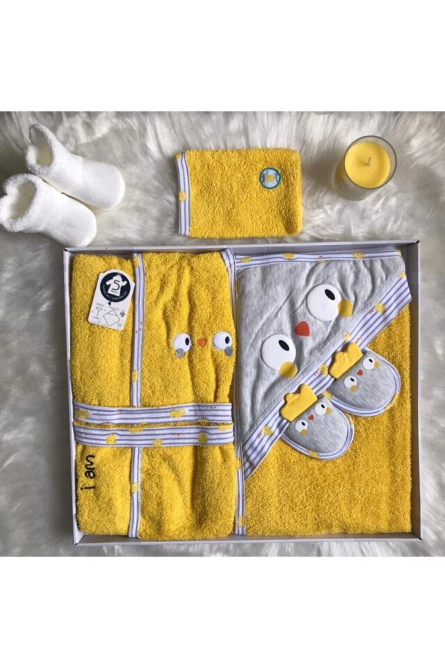 Sarı Civiciv Ekinbutik Bebek Bornoz Takımı S 4 Parça Sarı