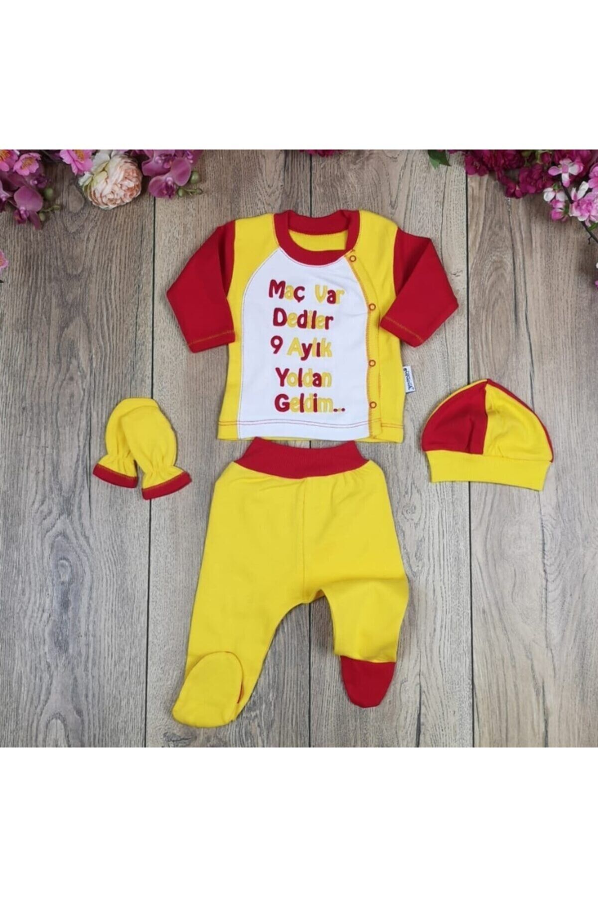 Unisex Bebek Siyah Taraftar 4 Parça Hastane Çıkışı Bjk Sarı-Kırmızı - 0-3 Ay