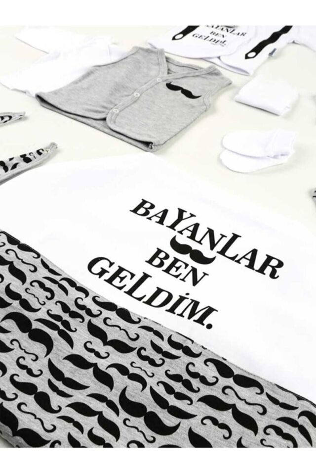 Gri Beyaz Ben Geldim 10 Lu Yenidoğan Erkek Bebek Hastane Çıkışı 10014822 Renkli - 0-3 Ay