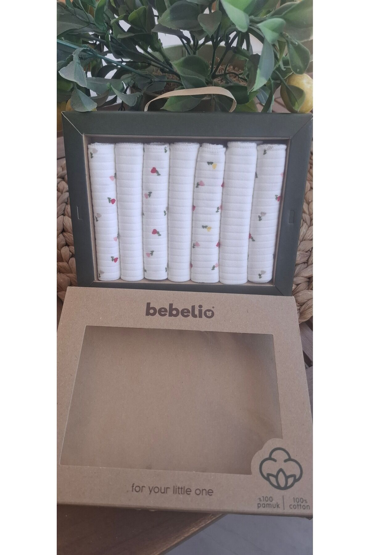 Renkli Çift Katlı 10’lu Organik Pamuk Kumaş Kız Erkek Bebek Ağız Silme Mendili Pembe-Beyaz