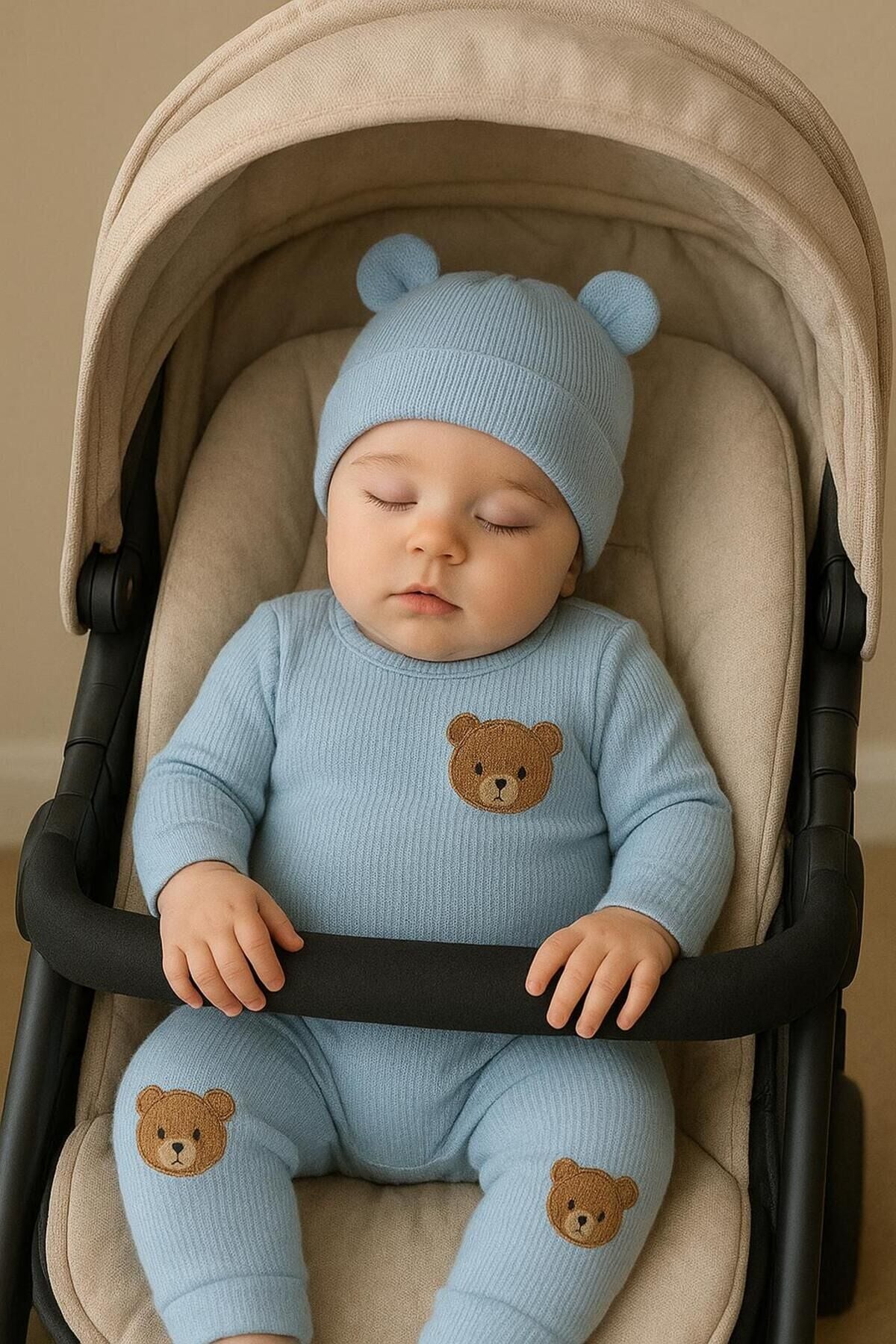 3'lü rahat kumaş bedenli bebek takımı Mavi3Lümnbrd - 3 Ay