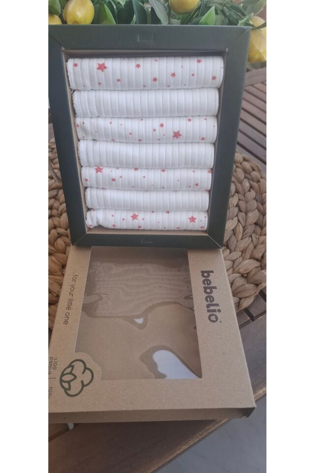 Renkli Çift Katlı 10’lu Organik Pamuk Kumaş Kız Erkek Bebek Ağız Silme Mendili Kırmızı-Beyaz