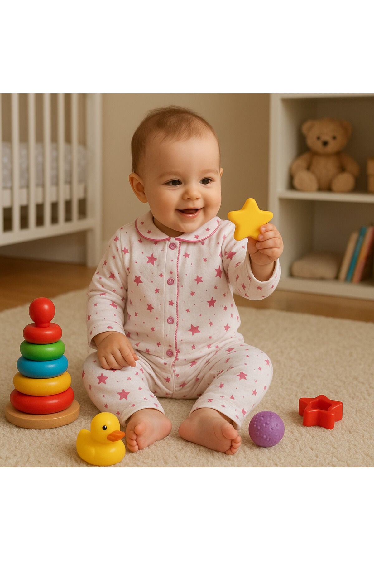 3'lü rahat kumaş bedenli bebek takımı Pembeayıcıklı - 0-6 Ay