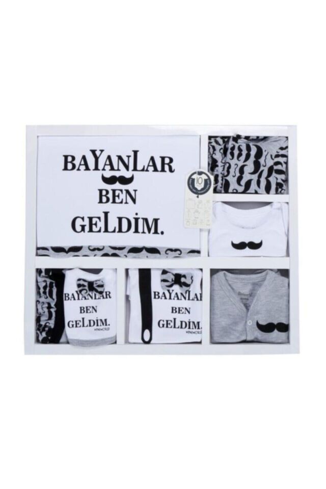 Erkek Bayanlar Ben Geldim 10 Lu Hastane Çıkışı %100 Pamuk Gri - 0-3 Ay