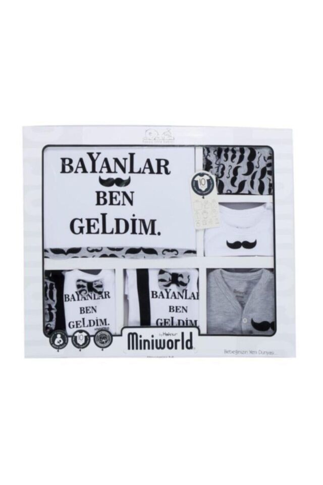 Erkek Bayanlar Ben Geldim 10 Lu Hastane Çıkışı %100 Pamuk Gri - Yeni Doğan